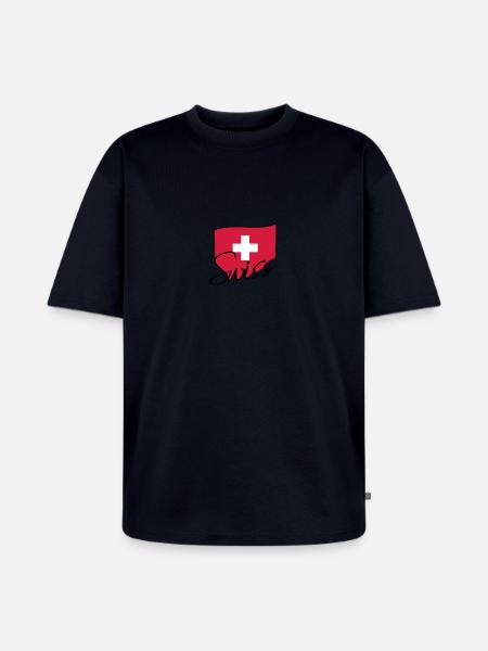 Swiss Flag Logo - Unisex Premium Oversized Organic T-Shirt - navy
