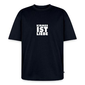 kirmes-ist-liebe - Unisex Premium Oversized Bio T-Shirt - Navy - Vorne - Thijin (182cm) & Selfina (174cm)