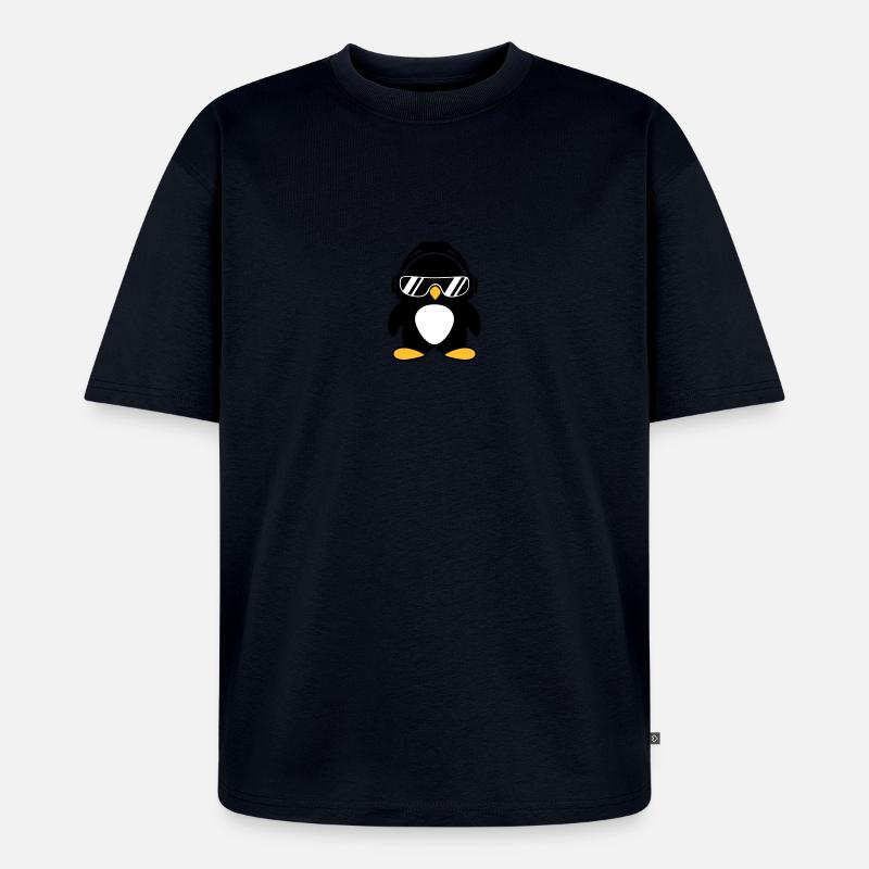 Pinguin mit Kopfhörer - Unisex Premium Oversized Bio T-Shirt - Navy
