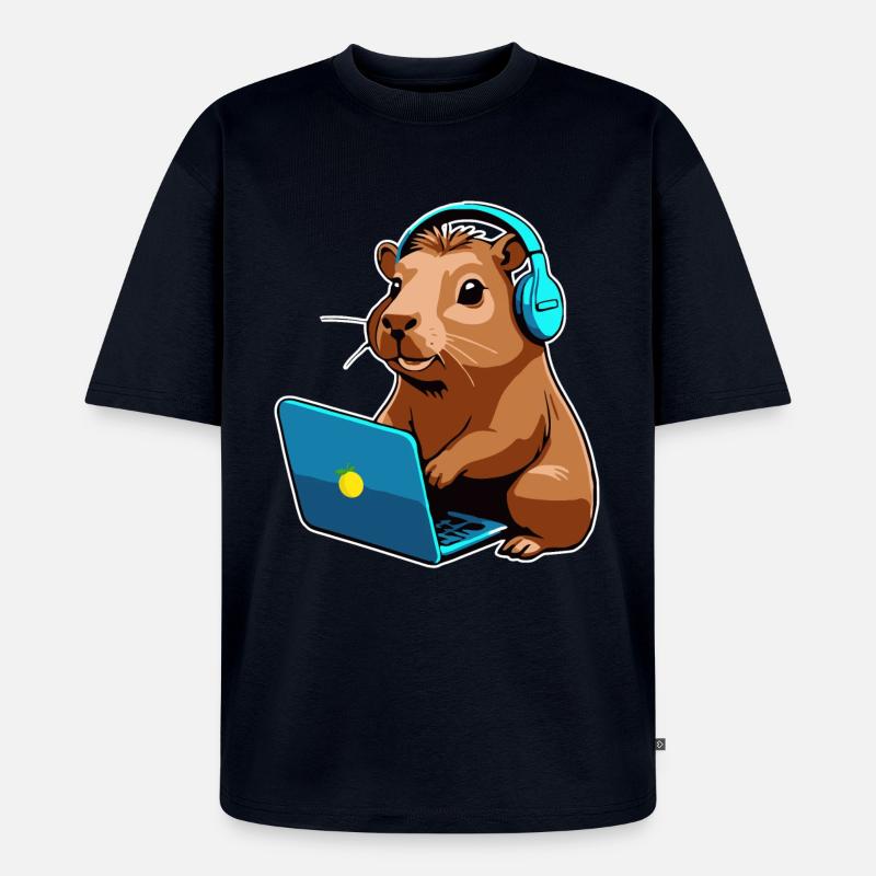 Capybara Programmierer Coder Computer - Unisex Premium Oversized Bio T-Shirt - Navy