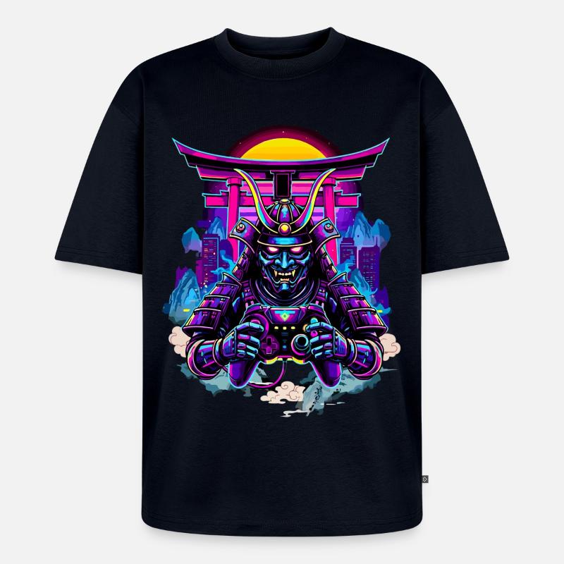 Samurai Maske gaming Controller Sythwave gaming  - Unisex Premium Oversized Bio T-Shirt - Navy