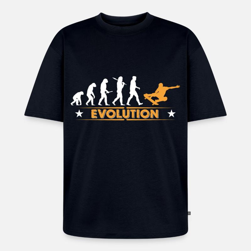 Skateboard Evolution - orange/weiss - Unisex Premium Oversized Organic T-Shirt - navy