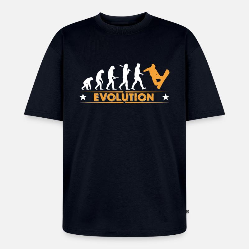 Snowboard Evolution - orange/weiss - Unisex Premium Oversized Organic T-Shirt - navy