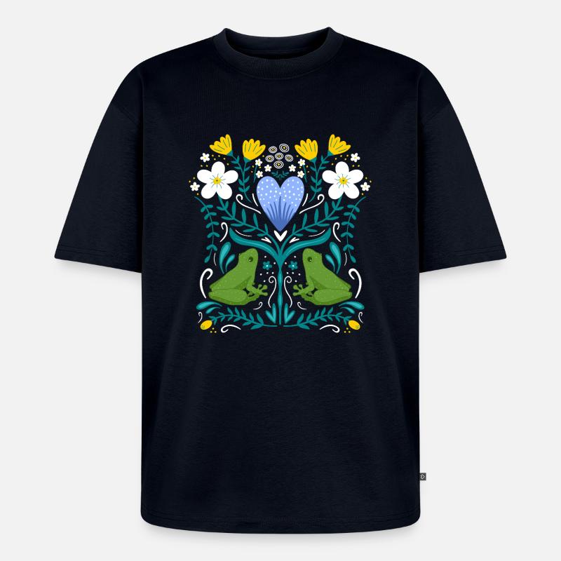 Frösche und blumen - Unisex Premium Oversized Bio T-Shirt - Navy
