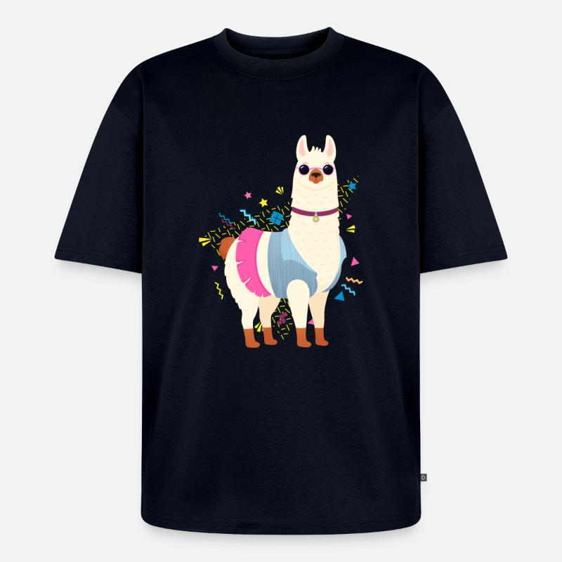90s Style Llama - Unisex Premium Oversized Bio T-Shirt - Navy