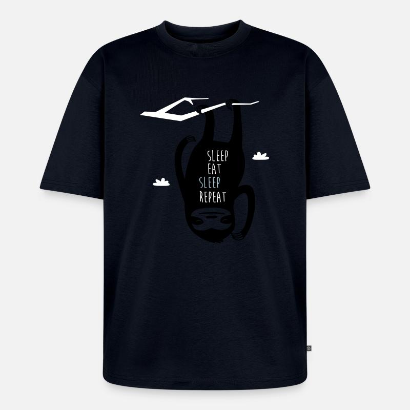 Sleep Eat Sleep Repeat Sloth - Unisex Premium Oversized Organic T-Shirt - navy