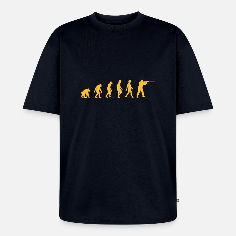 Die Evolution der Jäger - Unisex Premium Oversized Bio T-Shirt - Navy