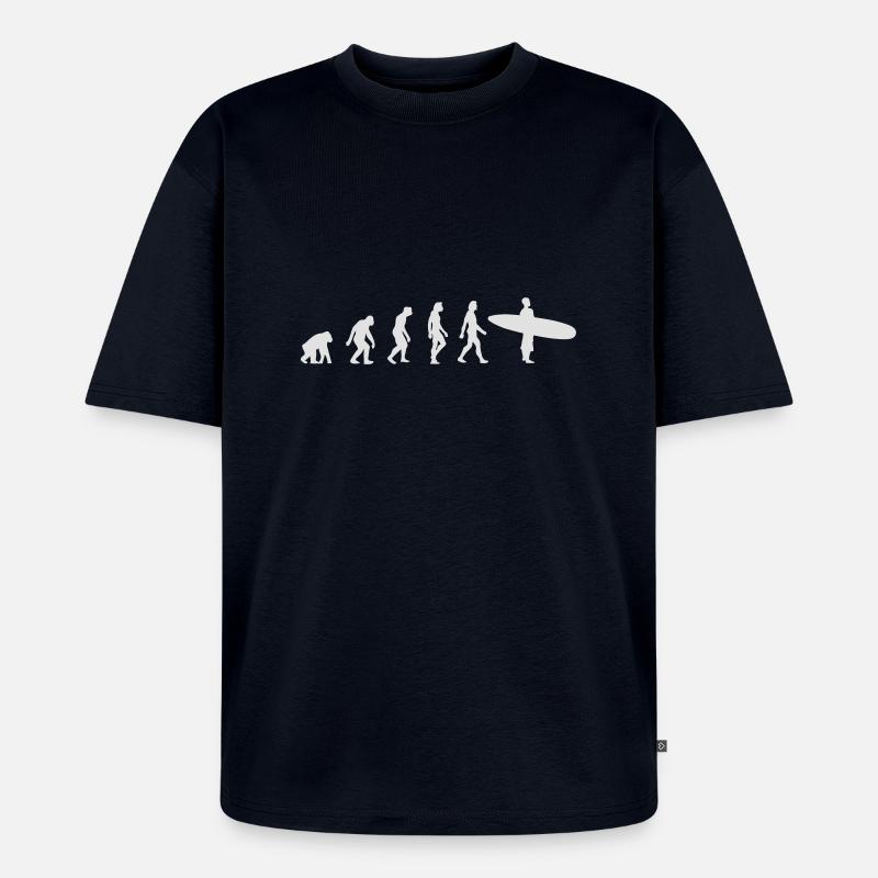 Die Evolution des Surfens - Unisex Premium Oversized Bio T-Shirt - Navy