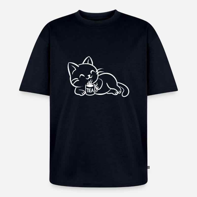 chillin tea cat - Unisex Premium Oversized Bio T-Shirt - Navy