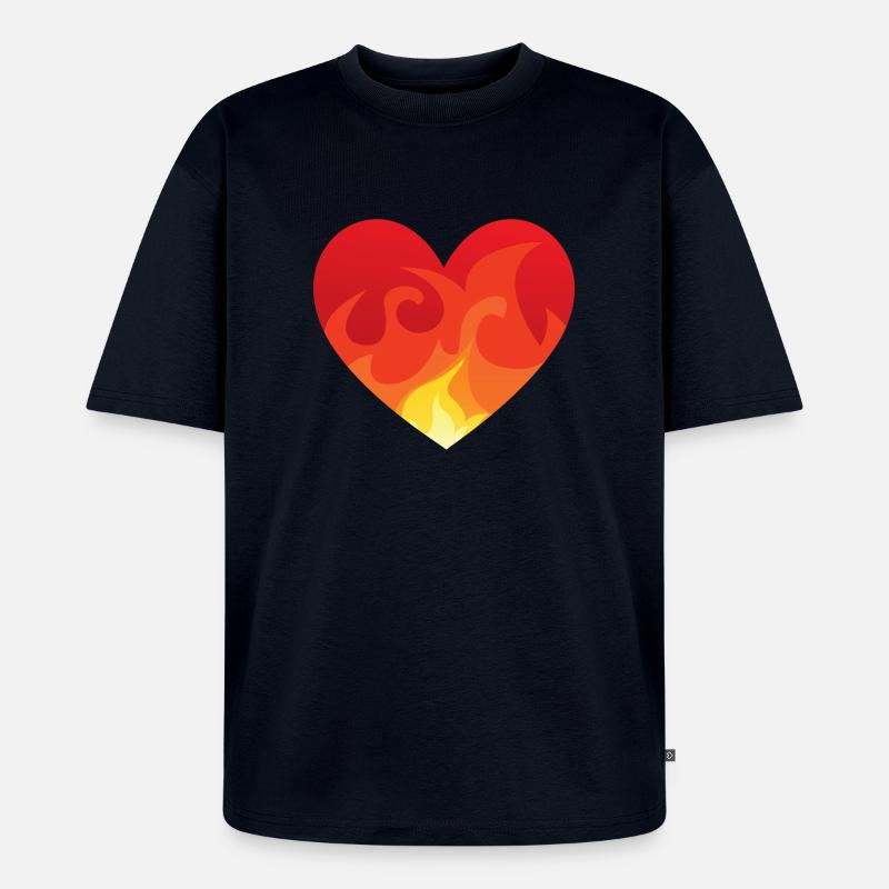 Heart with fire de - Unisex Premium Oversized Bio T-Shirt - Navy