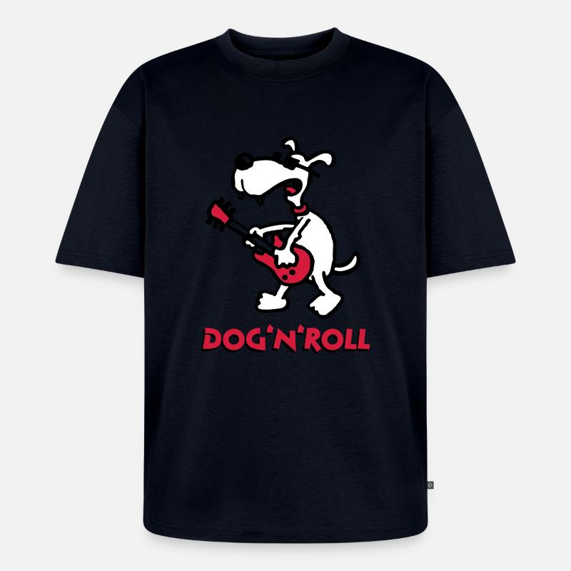 dog_n_roll_b_3c_white - Unisex Premium Oversized Bio T-Shirt - Navy