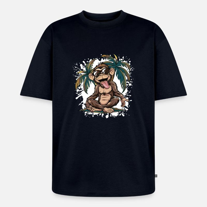 Monkey Island Palm Tree - Unisex Premium Oversized Organic T-Shirt - navy