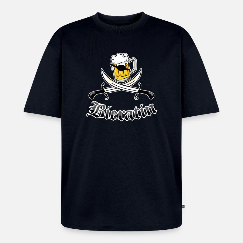 Bier & Piratin = Bieratin - Unisex Premium Oversized Bio T-Shirt - Navy