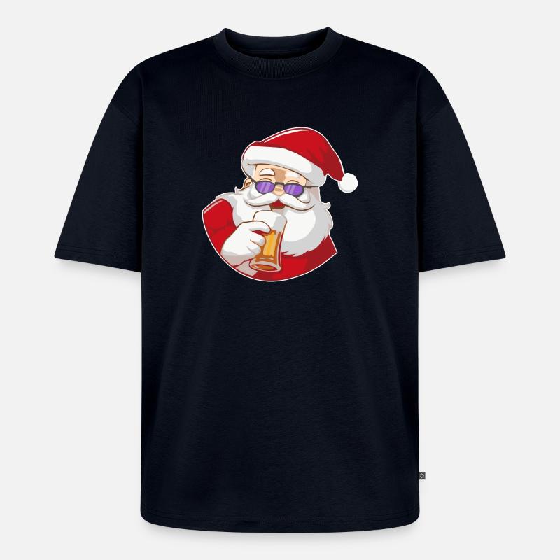 Weihnachtsmann mit Bier und Sonnenbrille - Unisex Premium Oversized Bio T-Shirt - Navy