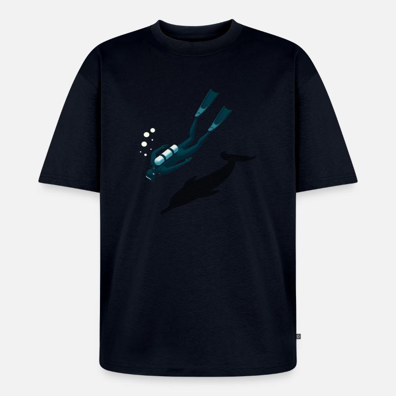 Taucher & Delfin Schatten Illusion - Unisex Premium Oversized Bio T-Shirt - Navy