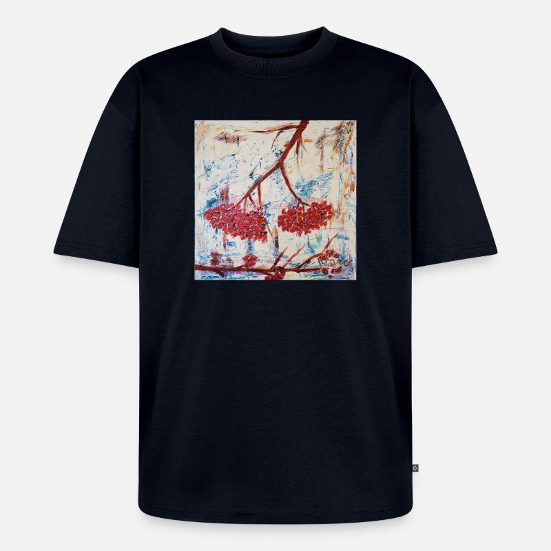 Abstrakte Vogelbeere in Rot - Unisex Premium Oversized Bio T-Shirt - Navy