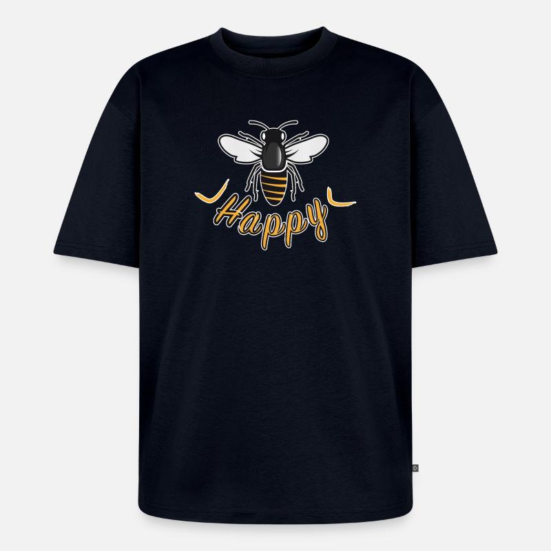 Happy bee with 'Happy' lettering - Unisex Premium Oversized Organic T-Shirt - navy