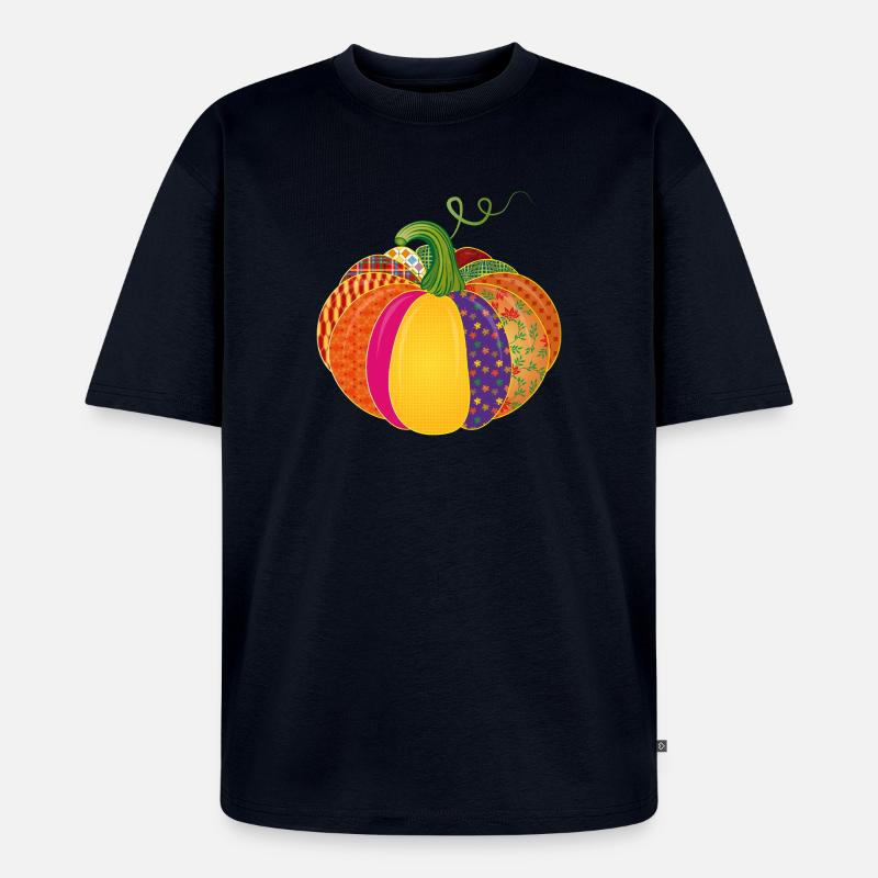 Patchwork Kürbis – Bunt gemusterte Herbstdeko - Unisex Premium Oversized Bio T-Shirt - Navy