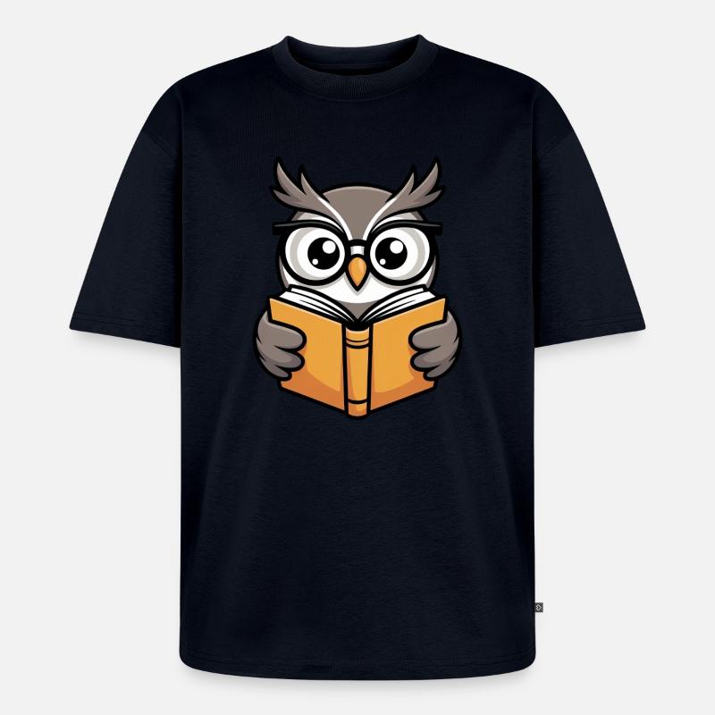 Süße Lese-Eule mit Brille - Unisex Premium Oversized Bio T-Shirt - Navy