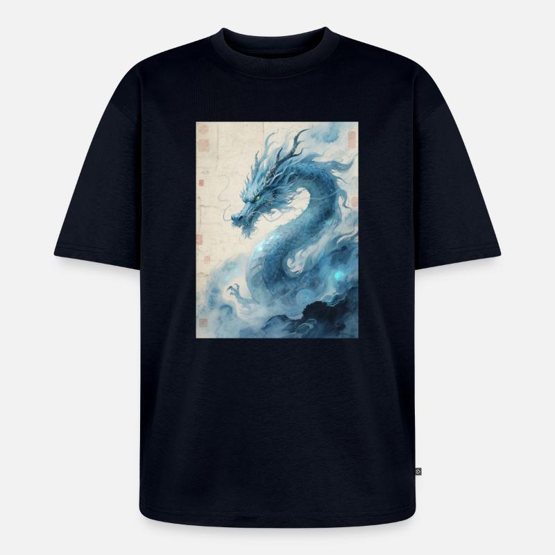 Der Erste Wind: Blauer Drache – Wiederbelebung - Unisex Premium Oversized Bio T-Shirt - Navy