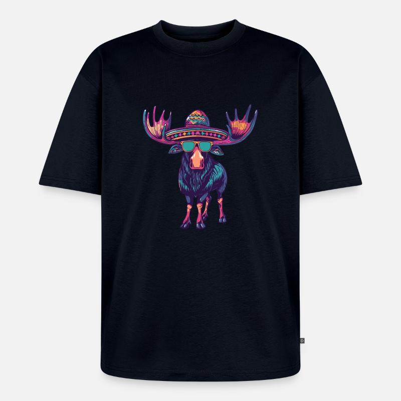 Elch Comic Lustig Sombrero - Unisex Premium Oversized Bio T-Shirt - Navy