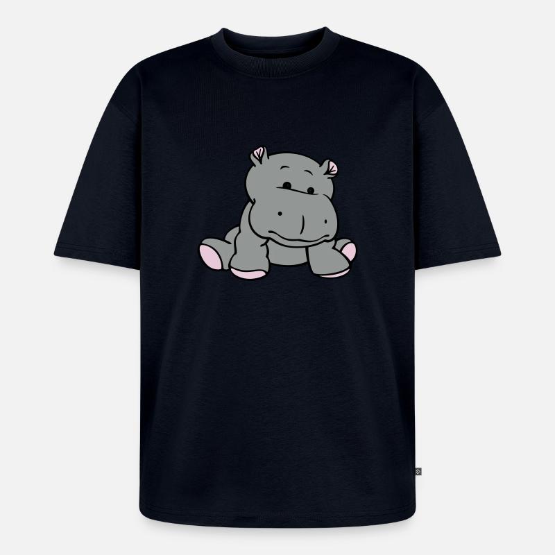Hippo- / Nilpferd- / Flusspferd-Baby (3C) - Unisex Premium Oversized Bio T-Shirt - Navy