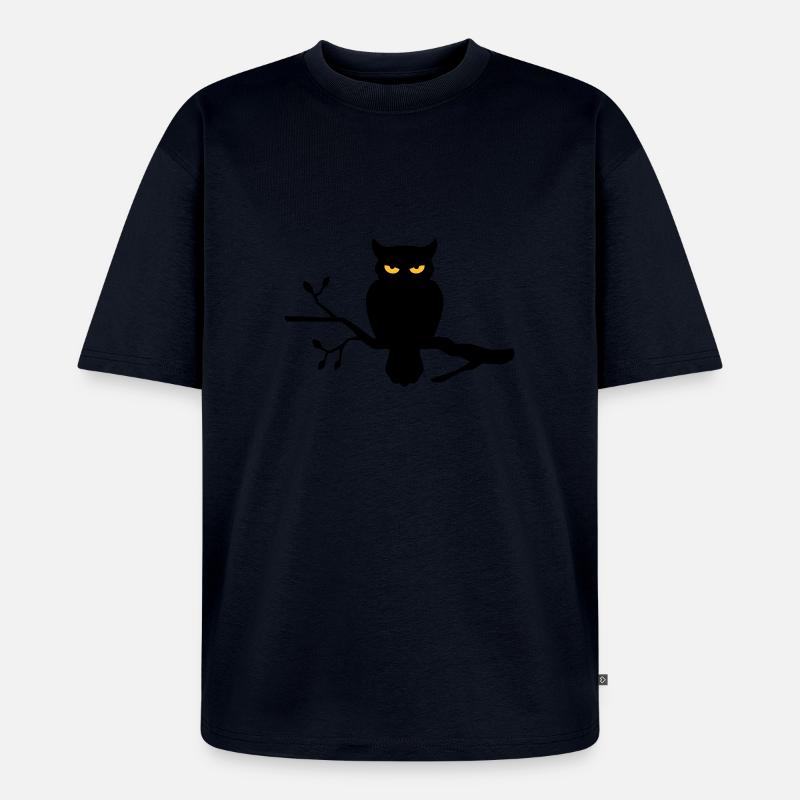 Eule auf Ast - Unisex Premium Oversized Bio T-Shirt - Navy