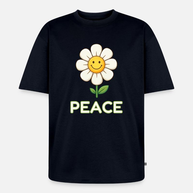 Anti-Kriegs-Friedensblume – Retro Smiley Daisy - Unisex Premium Oversized Bio T-Shirt - Navy