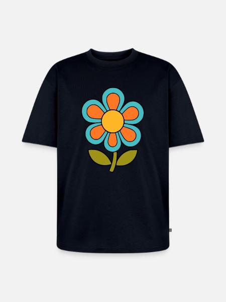 70s flower pattern retro flowerpower - Unisex Premium Oversized Organic T-Shirt - navy