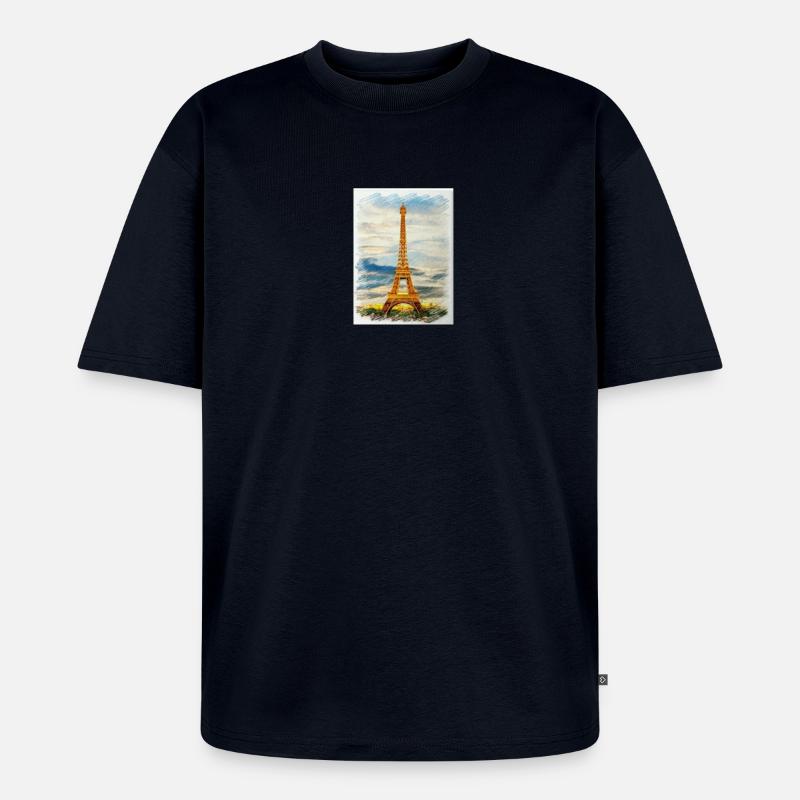 Aquarell Eiffelturm Skyline Kunst - Unisex Premium Oversized Bio T-Shirt - Navy