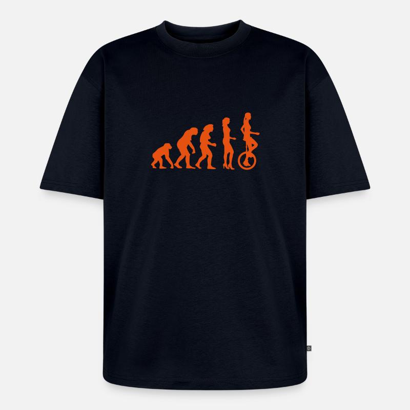 evolution_einradfahrerin_1c - Unisex Premium Oversized Organic T-Shirt - navy