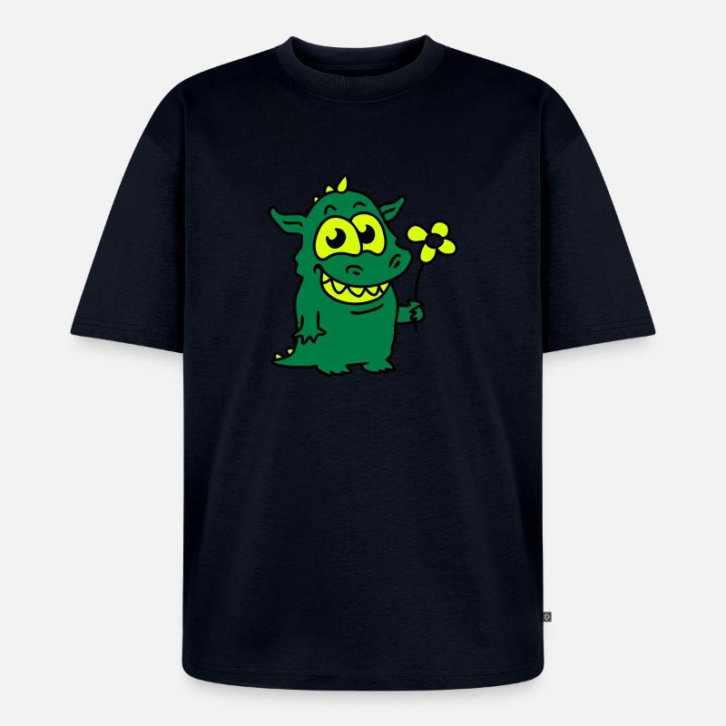Drache mit Blume - Unisex Premium Oversized Bio T-Shirt - Navy