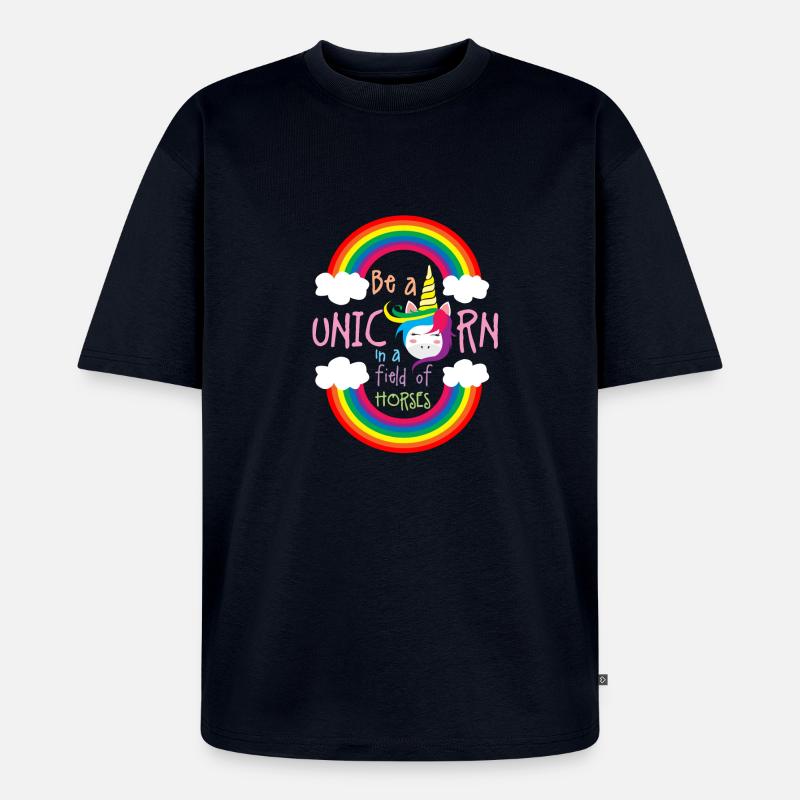 Sei ein Regenbogen-Einhorn - Unisex Premium Oversized Bio T-Shirt - Navy
