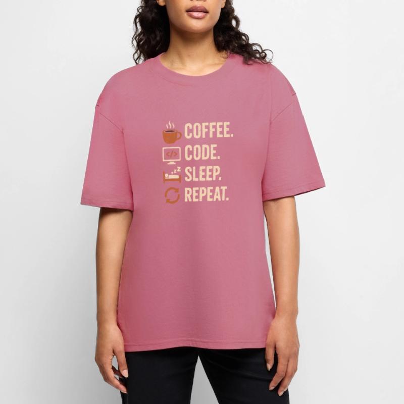 Geek Coder Routine – Coffee, Code, Sleep, More Unisex Premium Oversized Organic T-Shirt