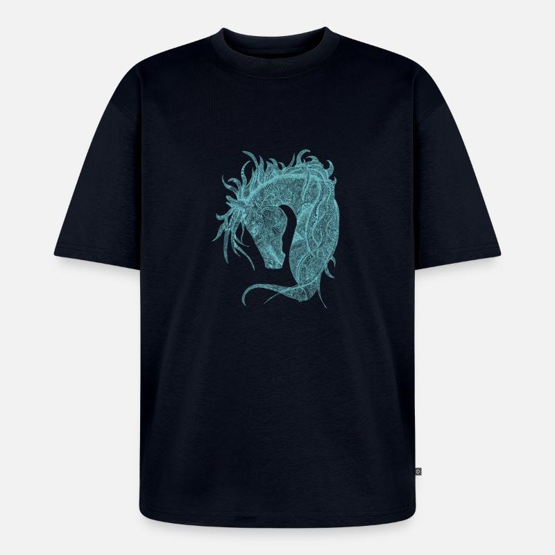 Pferde Kopf Zentangle Türkis - Unisex Premium Oversized Bio T-Shirt - Navy