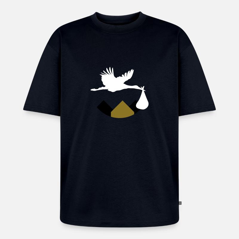 Stork & Baby (Vector) - Unisex Premium Oversized Bio T-Shirt - Navy