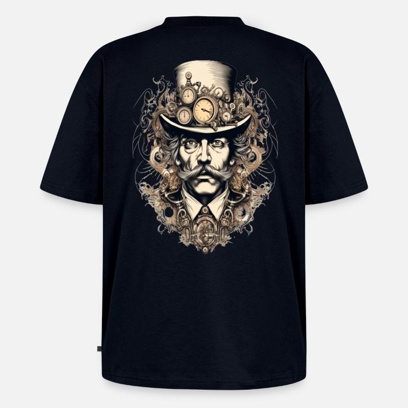 Steampunk Gentleman mit Uhren - Unisex Premium Oversized Bio T-Shirt - Navy