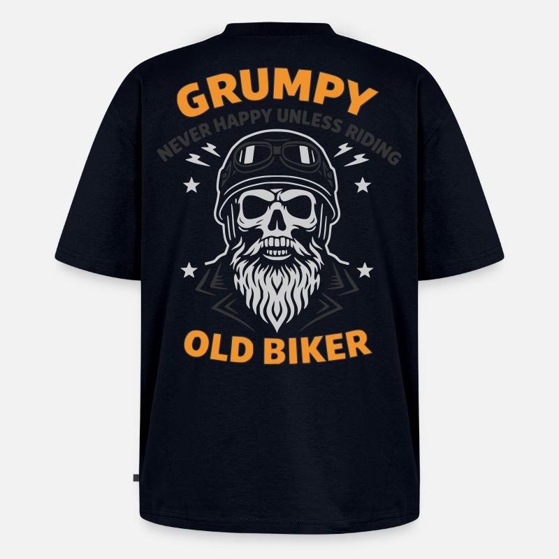 Grumpy Old Biker Skull - T-shirt Premium bio oversize Unisexe - bleu marine