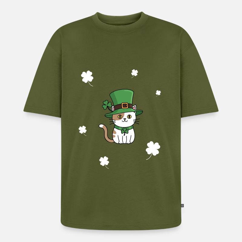 Chat de la Saint-Patrick - T-shirt Premium bio oversize Unisexe - kaki