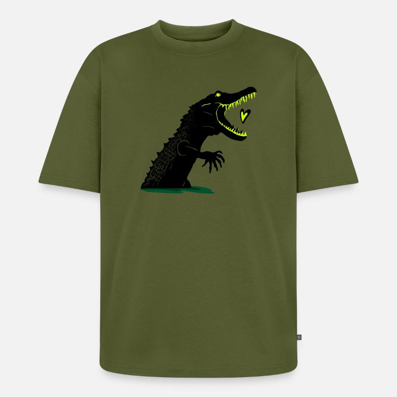 Crocodile que j’aime que tu manges - T-shirt Premium bio oversize Unisexe - kaki
