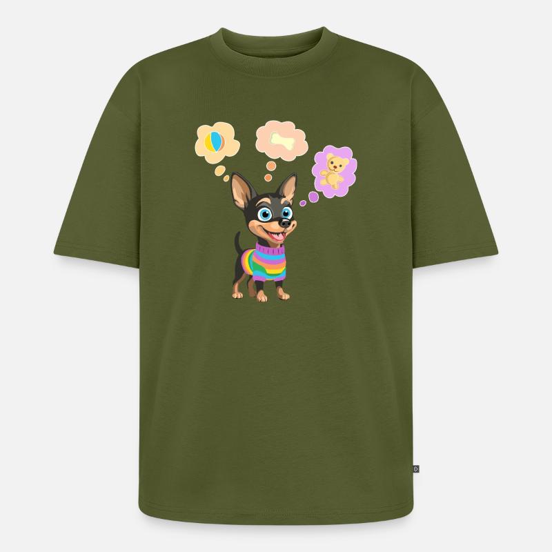 Süßer Hund im Regenbogenpullover für Kinder - Unisex Premium Oversized Bio T-Shirt - Khaki