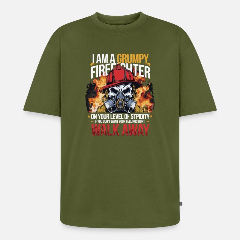 Grumpy Firefighter Skull Design - T-shirt Premium bio oversize Unisexe - kaki
