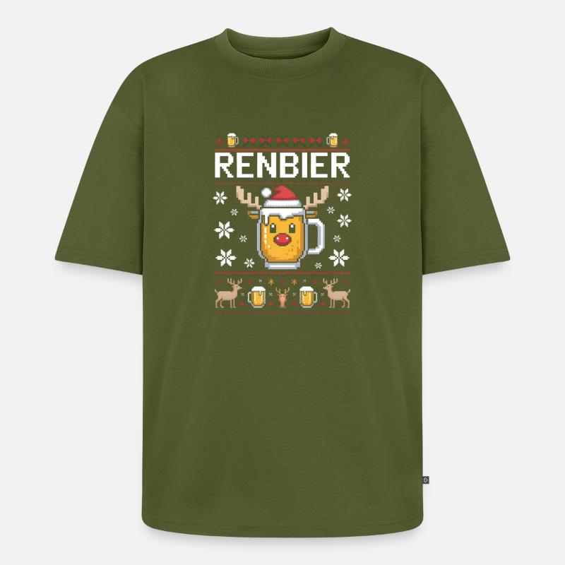 Renbier Weihnachtsbier - Unisex Premium Oversized Bio T-Shirt - Khaki