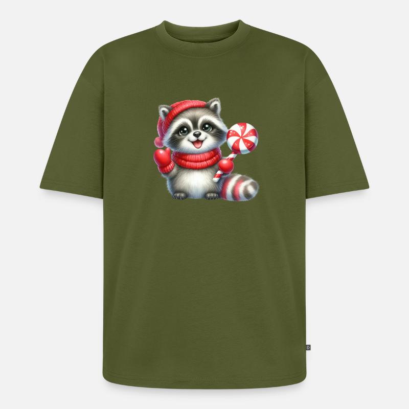 Gemütlicher Waschbär mit Zuckerstange - Unisex Premium Oversized Bio T-Shirt - Khaki