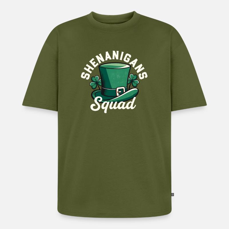 Shenanigans Squad Leprechaun Hat - Unisex Premium Oversized Organic T-Shirt - khaki