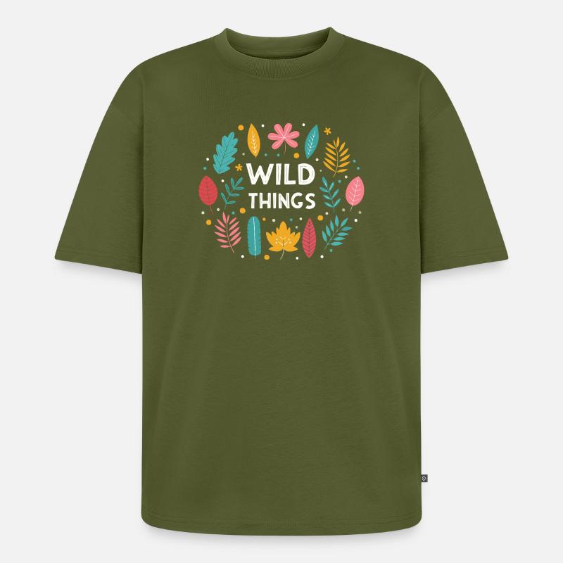 Wild Things Floral Pattern - Unisex Premium Oversized Organic T-Shirt - khaki