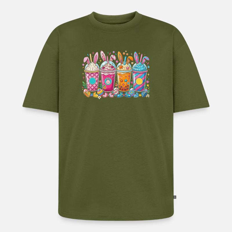 Easter Bunny Shake Set - Unisex Premium Oversized Organic T-Shirt - khaki