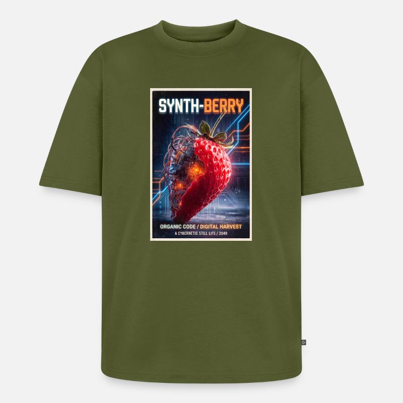 Synth-Beere: Kybernetische Erdbeere - Unisex Premium Oversized Bio T-Shirt - Khaki