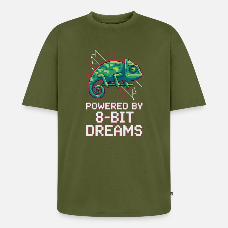 Powered 8-Bit Dreams – Pixel Chamäleon - Unisex Premium Oversized Bio T-Shirt - Khaki