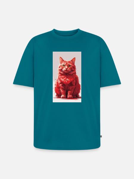 Roter Katzenportrait Kunstdruck - Unisex Premium Oversized Bio T-Shirt - Petrol